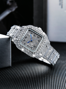 Reloj Deportivo y de Negocios de Lujo para Mujer, con Cierre de Mariposa de Acero Inoxidable, Esfera de Cristal, Pantalla con Indicadores y Diamantes - Product Image 1