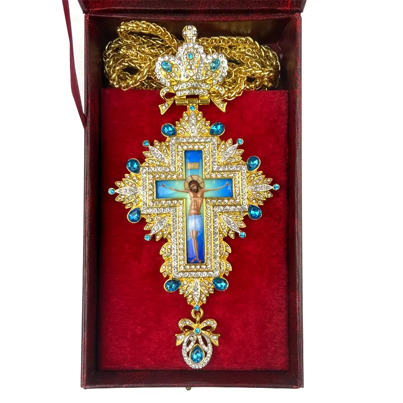 ZD047 금도금과 다이아몬드가있는 정교회 주교의 가슴 십자가의 최신 종교 배지 및 상징