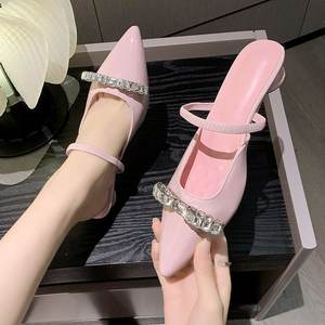 Verano nuevo dulce versátil Baotou tacón medio paso en medias pantuflas de mujer A619 - Product Image 4