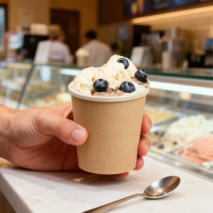 Emballage alimentaire congelé jetable personnalisable, bol à glace en papier anti-fuite avec couvercle plat ventilé pour station de desserts - Product Image 1