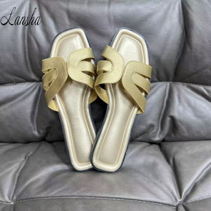 Sandales plates en cuir PU à bout ouvert avec lanières croisées rétro, logo personnalisé de haute qualité LS-03, pour femmes, tongs de plage - Product Image 3