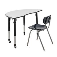 Ensemble de bureau et chaise d'école réglables avec roulettes, table d'étude incurvée, mobilier de classe mobile