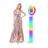 Anneau lumineux LED portable pour photos de médias sociaux, station de photomaton au sol pour tablettes de 9,7 à 12,9 pouces