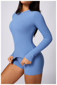 Vêtement de yoga personnalisé à manches longues ajusté, une pièce, tissu respirant, haut de sport à séchage rapide, <span class=keywords><strong>t</strong></span>-<span class=keywords><strong>shirt</strong></span> de sport pour femmes - Product Image 4