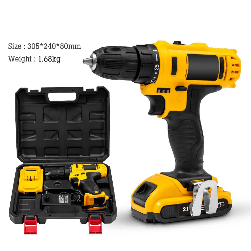 cordless electric drill power hand impact drill driver drilling machine with 2pcs Battery