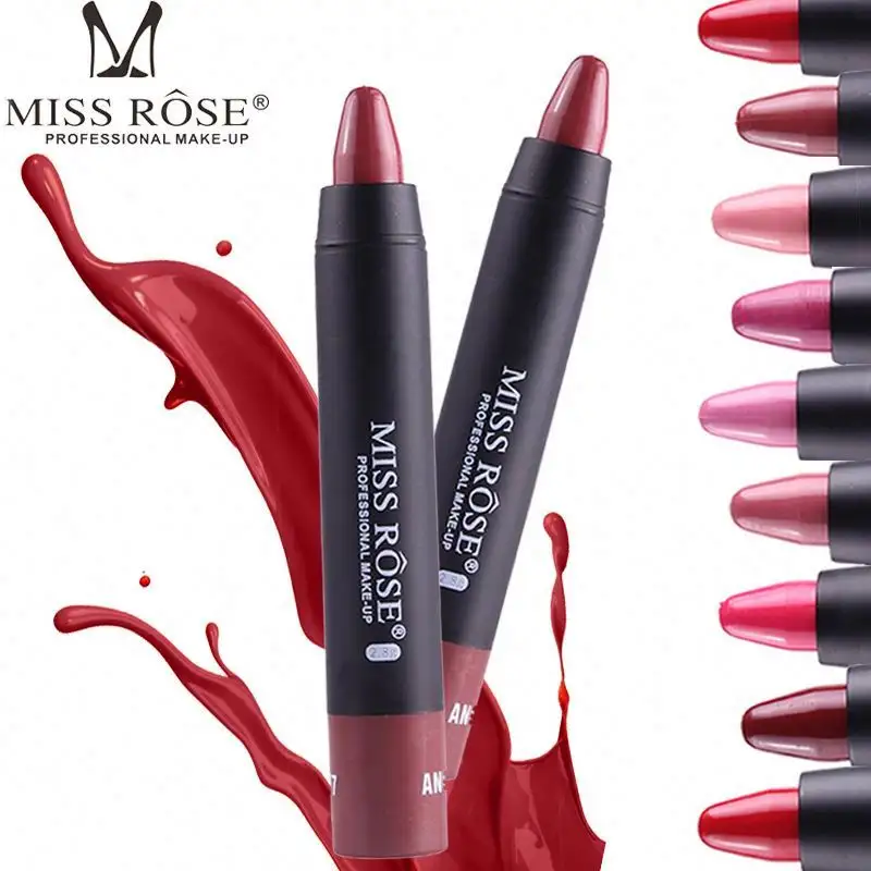 MISS ROSE lipstik Matte bermerek, pena lipstik Matte tahan air tahan lama seksi pelembap Bibir tahan lama untuk anak perempuan