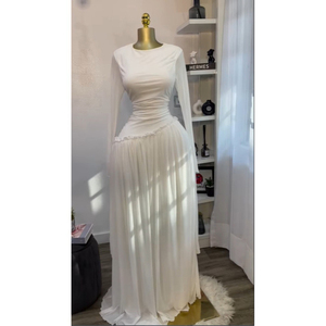Vestido Elegante de Manga Larga con Dobladillo con Volantes, Tallas S a 2XL, Vestido Maxi Elástico de Color Sólido - Product Image 1
