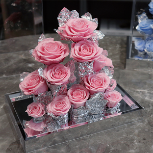 El mejor Popular 12 Rosas glaciares preservadas Amor Eternal Forever Preserved Roses Head en caja de acrílico Regalo de Navidad para niñas - Product Image 5