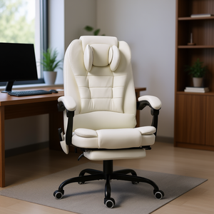 Sedia da Ufficio Reclinabile Bianca in Pelle PU, Altezza Regolabile, Supporto Lombare Massaggiante, Design Contemporaneo - Product Image 2