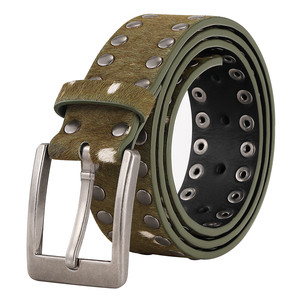 Kişiselleştirilmiş çok delik tasarım yeşil at kılı üst tahıl hakiki deri kemerler moda özel tasarımcı kemerler - Product Image 3