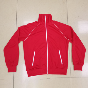 Chaqueta de baloncesto de pista clásica de entrenamiento de corredor para hombre rojo poliéster 100% con logotipo bordado personalizado en blanco barato - Product Image 1