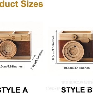 Soporte de madera para bolígrafos con forma de cámara, organizador cuadrado para escritorio de oficina, caja de almacenamiento para lápices, reglas, uso en el hogar y la oficina - Product Image 4