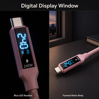 Câble USB C vers USB C 240W avec affichage LED, câble de charge rapide en silicone souple pour ordinateur portable, tablette, téléphone, OEM ODM, logo personnalisé