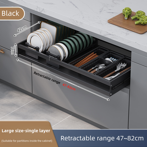 Panier de rangement <span class=keywords><strong>coulissant</strong></span> double multifonctionnel moderne pour cuisine, idéal pour vaisselle, assiettes, <span class=keywords><strong>épices</strong></span> et couverts en acier inoxydable – Vente chaude - Product Image 5