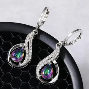 CAOSHI bellissimi orecchini pendenti con gemme di pera Micro pavimenta ragazze donna moda zircone colorato orecchini pendenti in argento