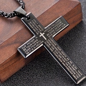 Collier en acier inoxydable personnalisé avec pendentif croix gravé <span class=keywords><strong>Prière</strong></span> <span class=keywords><strong>du</strong></span> Seigneur, bijou tendance chrétien le plus vendu - Product Image 4