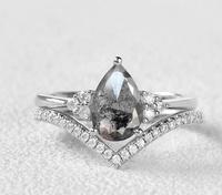 Ensemble de bagues en diamant sel et poivre naturel en forme de larme en argent sterling 925 plaqué or jaune