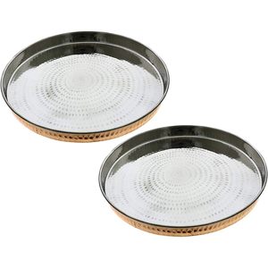 PARIJAT Handicrafts 2pc Hammered Copper Stainless Steel 12 Inches Indian Food Dinner Plate Thali Tableware Elegant <b>Dinnerware</b> - Product Image 3