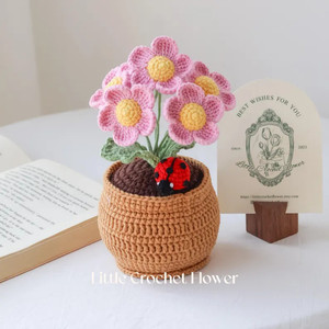 Crocheted 5-Head Daisy Ladybug Potted Plant Knit Hecho a mano Potted Knitted Crochet Plant Crochet Daisy Flower Regalos de Navidad - Product Image 2