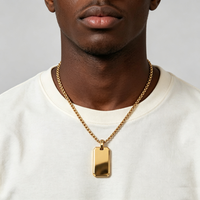 YWXS Collier pendentif rectangulaire haut de gamme en acier inoxydable avec surface photosensible pour homme, gravure laser du logo