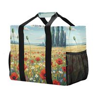 Sac isotherme réutilisable personnalisé avec impression champ de coquelicots français et coucher de soleil hawaïen, avec bandoulière, sac de courses, sac à main