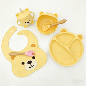 Juego de Vajilla de Silicona de Alta Calidad para Bebés, <span class=keywords><strong>con</strong></span> Diseño de Dibujos Animados, Resistente al Agua, 100% de Grado Alimenticio, Plato y Tazón para Alimentación Infantil - Product Image 1