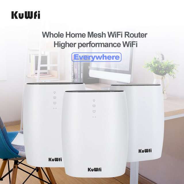 Seamless Roamning KuWFi 3600Mbps Dc 12v Power Wifi Coverage Smart Wifi System Mesh Router with 6 Internal Antennas