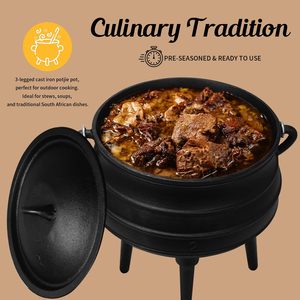 Caldero Potjie de hierro fundido Olla de Horno Holandés de 3 patas con tapa-Incluye elevador de tapa y soporte - Product Image 2