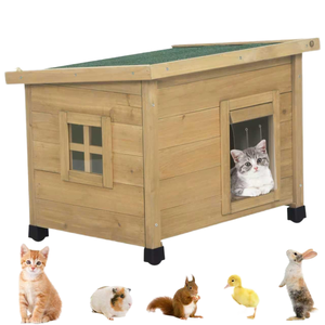 Wood House Wooden Pet House, Weatherproof Winter <b>for</b> Puppy and <b>Cats</b>, Elevated Design with Window - Product Image 1