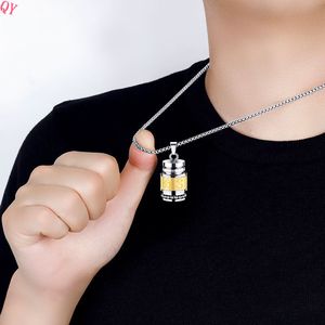 QQ 2025 Tendance Collier pendentif om mani padme hum en acier inoxydable plaqué or, chaîne à maillons épais bicolore, - Product Image 3