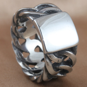 yunnique Men's Stainless Steel Hollow Chain <b>Ring</b> Geometric Design Silver Color Gift Jewelry 213051 - Product Image 1