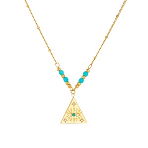 Triangle Evil Eye Jewelry <b>Set</b> Zinc Alloy Gold Tone With Turquoise <b>Beads</b> Women's Fashion Necklace Earrings <b>Set</b> - Product Image 5