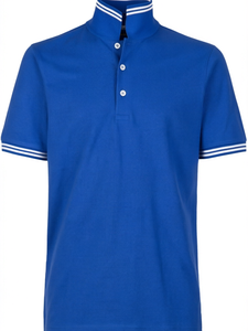 Polo Azul Bordado de Manga Corta con Ribete en Contraste y Botones al Frente, Camiseta Casual de Algodón para Hombre y Mujer - Product Image 1