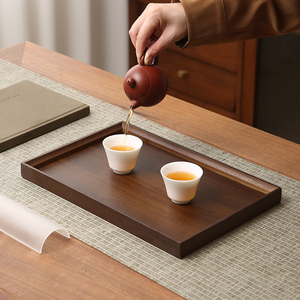 Plateau de service rectangulaire couleur noyer en bambou, grand plateau pour cérémonie du thé et usage en cuisine - Product Image 2