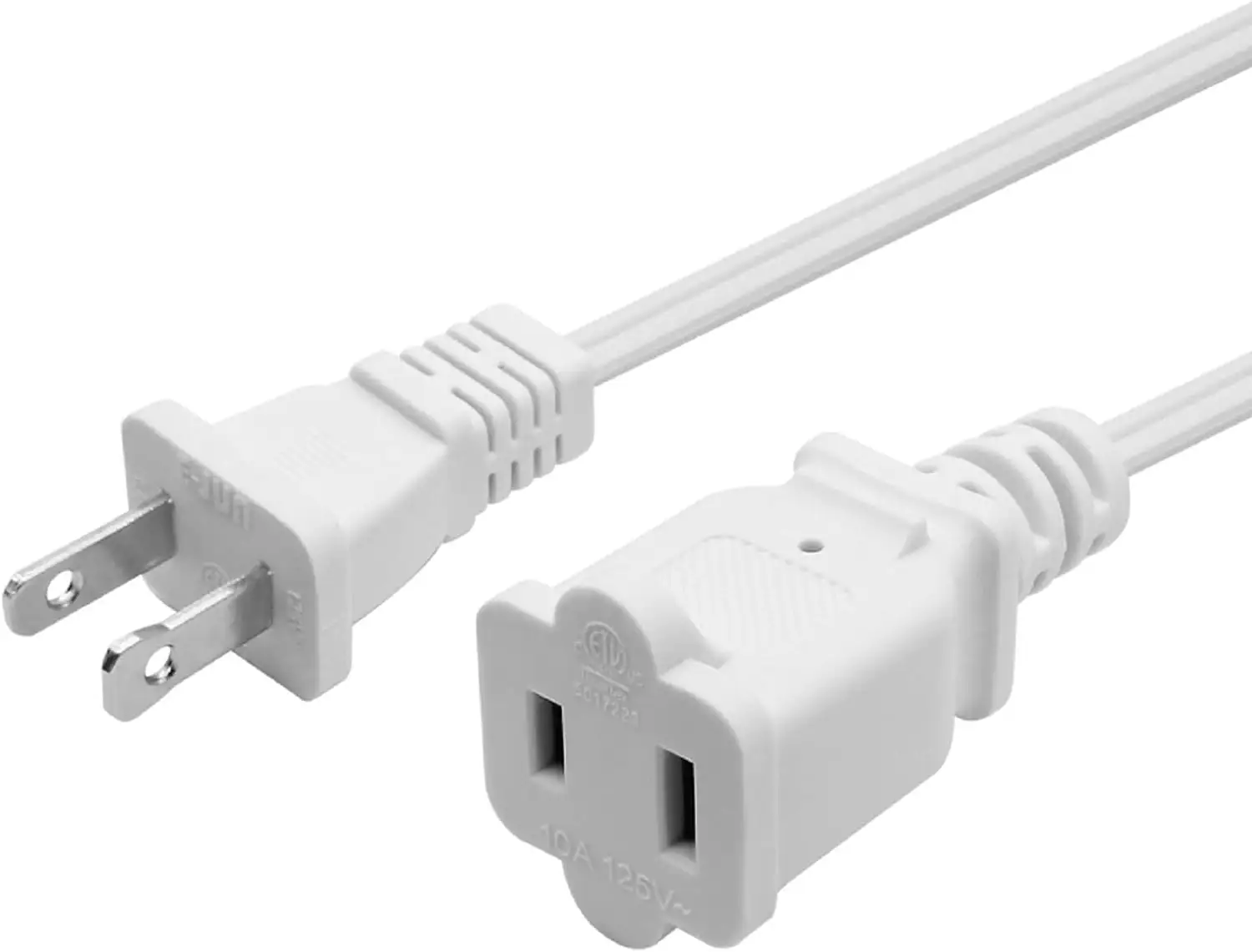 5 Ft US 2 Prong AC Extension Cord Indoor 2 Prong NEMA 1-15P to NEMA 1-15R Saver Power Extension Cord Cable white