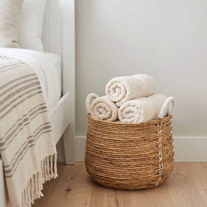 Panier à linge en osier naturel haut avec poignées blanches, panier de rangement décoratif en rotin tressé à la main pour jouets et décoration intérieure - Product Image 5