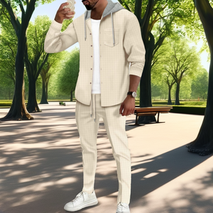 2025 otoño nuevo estilo conjunto de pantalones largos informales para hombres con cárdigan transpirable con capucha Chaqueta de punto de manga larga prendas de vestir exteriores - Product Image 3