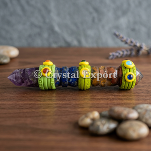 ลูกตุ้มแกะสลักทำมือจากอเมทิสต์ พร้อมลวดลายสีเขียวเหลือง ตกแต่งด้วยธีมความรักแบบทิเบต สำหรับการบำบัดและเสริมฮวงจุ้ย ของสะสมงานศิลปะ - Product Image 3