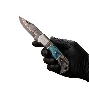 Couteau de chasse à lame fixe en acier Damas avec bord dentelé, manche en bois, épaisseur de 0,6 mm, couteau de survie en plein air - Product Image 1