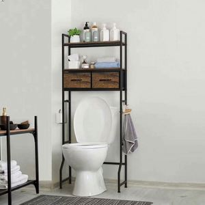 Space Saving Bathroom <b>Storage</b> Rack Metal And Wood <b>Shelving</b> Unit Hotel Organizer - Product Image 3