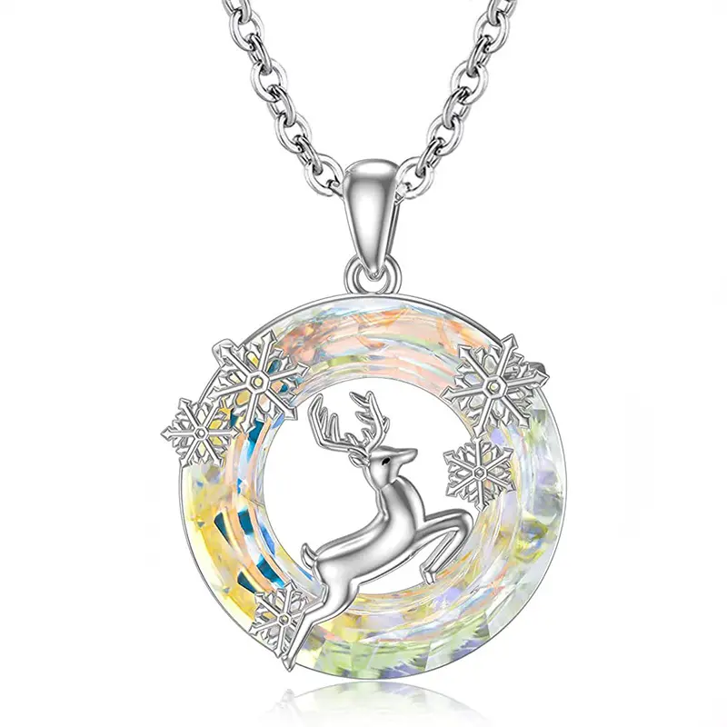 2023 New Snowflake Elk Crystal Round animal Pendant necklace jewelry girls graduation gift