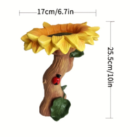 Décoration de jardin en résine SMC : Mangeoire à oiseaux en forme de raton laveur dans une maison d'arbre et tournesol