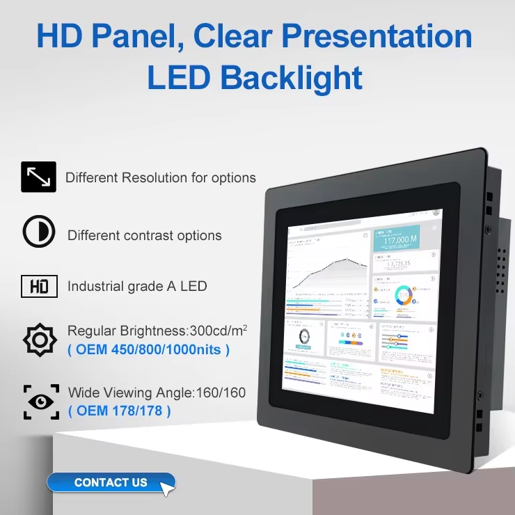 15 Inch HD VGA Waterproof Pure Flat Touch Screen Panel Embedded Industrial Grade LCD Monitor Industrial Computer Accessory