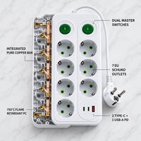 Multiprise 6 voies UE 16A 250V de type allemand avec double interrupteur et protection contre les surtensions, rallonge électrique