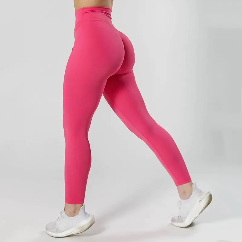 SHINBENE Personalizar Hidden Scrunch Butt Pantalones de compresión Deep V Hipline Sculpt Peach Yoga Leggings para mujeres