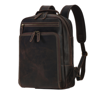 Vintage Brown Genuine <b>Leather</b> Lightweight 17inch Fashion Men's Laptop <b>Backpack</b> Business Travel <b>Large</b> Computer Cotton Lining - Product Image 1
