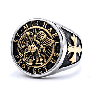 Bague Homme Rétro Archange St <span class=keywords><strong>Michael</strong></span> en Acier Titane Bague en Acier Inoxydable - Product Image 6