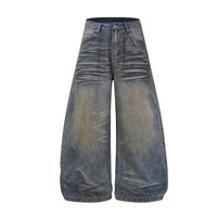 Jeans Baggy surdimensionnés à braguette zippée, 13,5 oz, en denim délavé de haute qualité, personnalisables, pour homme