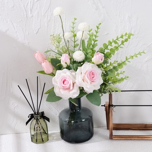 ช่อดอกกุหลาบประดิษฐ์ CallaFloral สีชมพู ขาว ใบไม้สีเขียว ของตกแต่งบ้าน อุปกรณ์ประกอบฉากงานแต่งงาน CF01182A - Product Image 1
