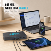 Chargeur de bureau USB-C GaN 288W 8-en-1 avec station de charge rapide PD 100W et câble rétractable pour ordinateur portable et tablette – Vente en gros